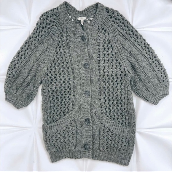 Joie Sz S Wool Acrylic Gray Open Cable Knit Cardigan Chunky Sweater Womens - Picture 1 of 6